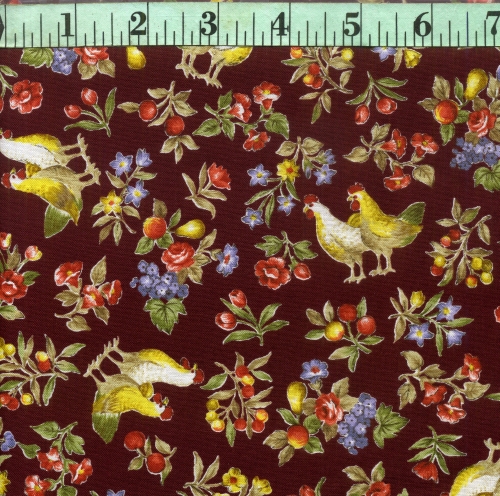 Provence Rooster and Floral Toss on Burgandy Provence Rooster and Floral Toss on Burgandy