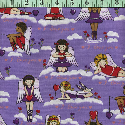 Angels, 'I Love You' Cartoon Girls on Clouds on Purple