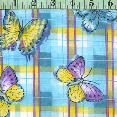 Butterflies on Plaid, Multi on Blue