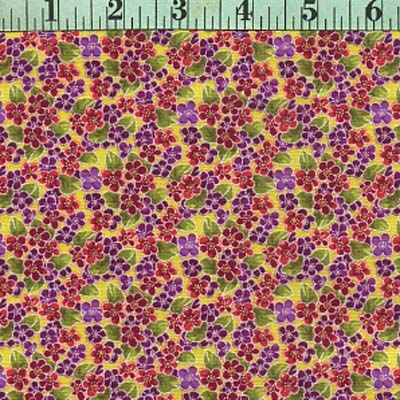 Flowers Clusters, Red, Purple, Green on Yellow