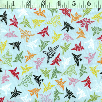 Birds, Origami (Multi) on Light Blue