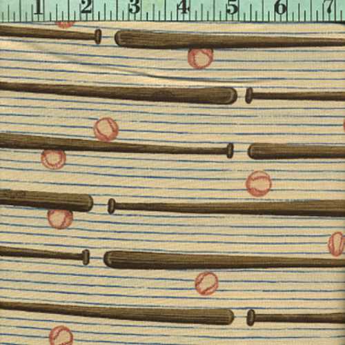 Bats, Balls on Blue Stripe, Light, Small