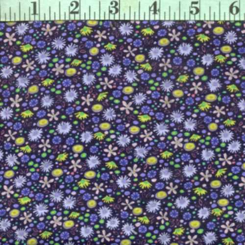 Flowers, Small Purples & Yellow on Black
