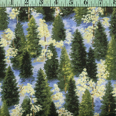 Forrest Trees, Green and Snowy on Blue Forrest Trees, Green and Snowy on Blue