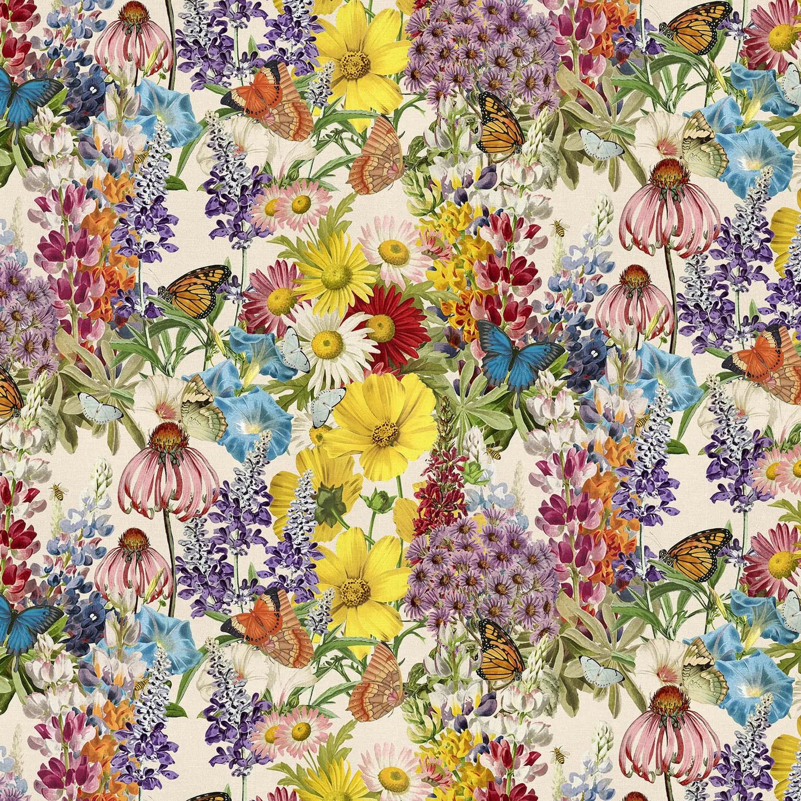 Butterflies Garden Cream - Flowers and Butterflies [DT-5808-4C-CREAM ...