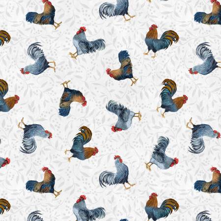 Rooster Toss Gray | Country Blue Collection by Susan Winget